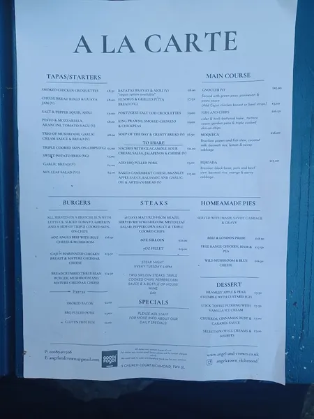 menu 0 of The Angel & Crown