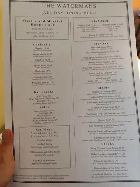 menu 0 of Watermans Richmond