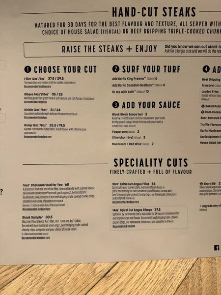 menu 0 of Bar + Block Steakhouse Birmingham City Centre (Waterloo Street)