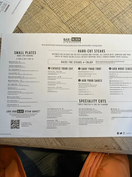 menu 2 of Bar + Block Steakhouse Birmingham City Centre (Waterloo Street)