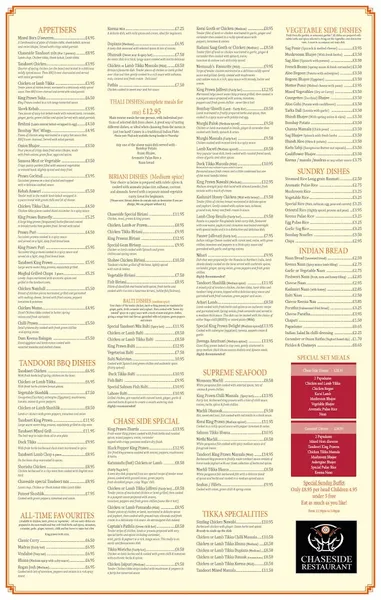 menu 0 of Chaseside Indian Restaurant