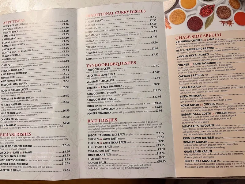 menu 1 of Chaseside Indian Restaurant