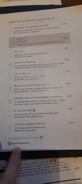 menu 2 of Gusto Italian