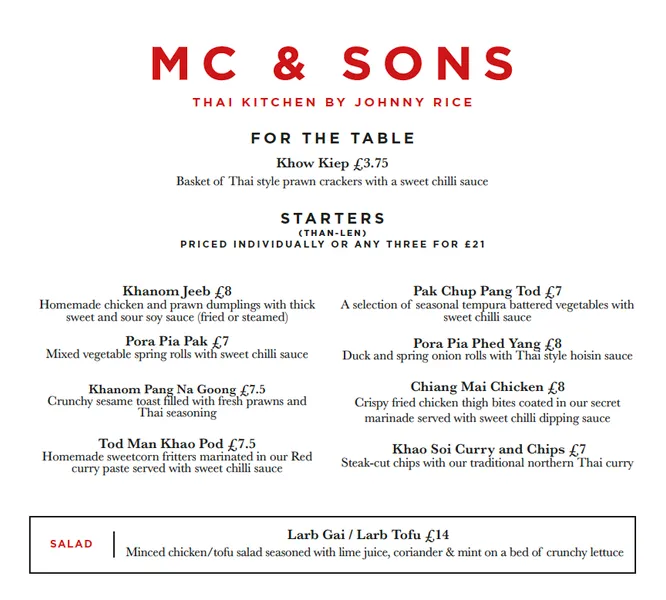 menu 1 of Mc & Sons