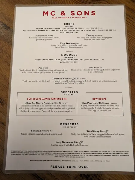 menu 2 of Mc & Sons