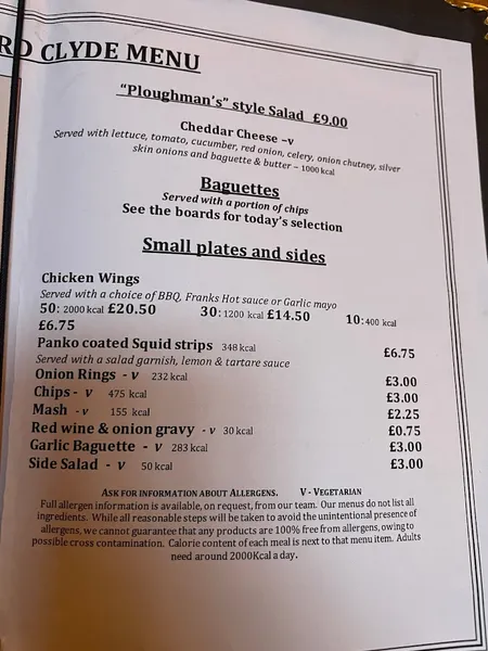 menu 2 of Lord Clyde Southwark