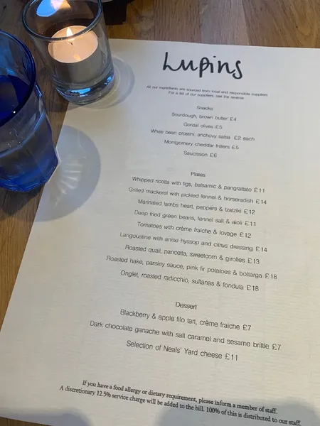 menu 2 of Lupins