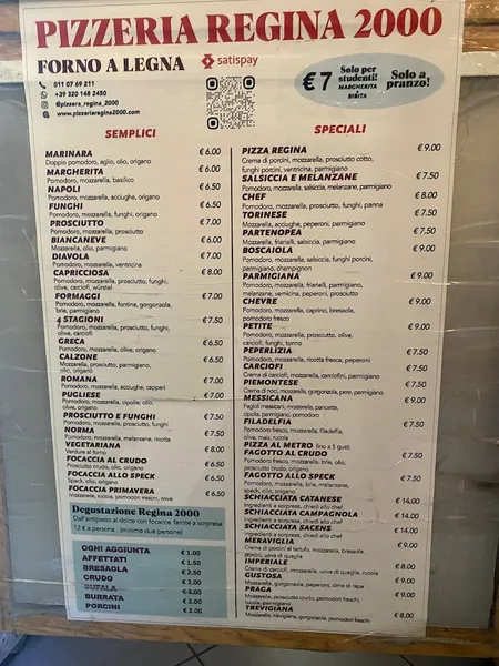 menu 1 of Pizzeria Corso Regina Margherita Torino - Regina 2000