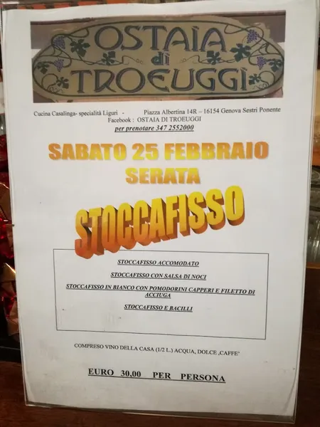 menu 0 of Ostaia Di Troeuggi Genova