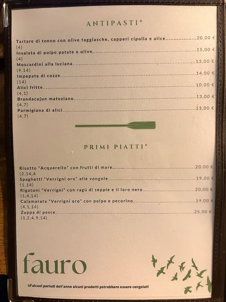 menu 1 of Trattoria Fauro Roma