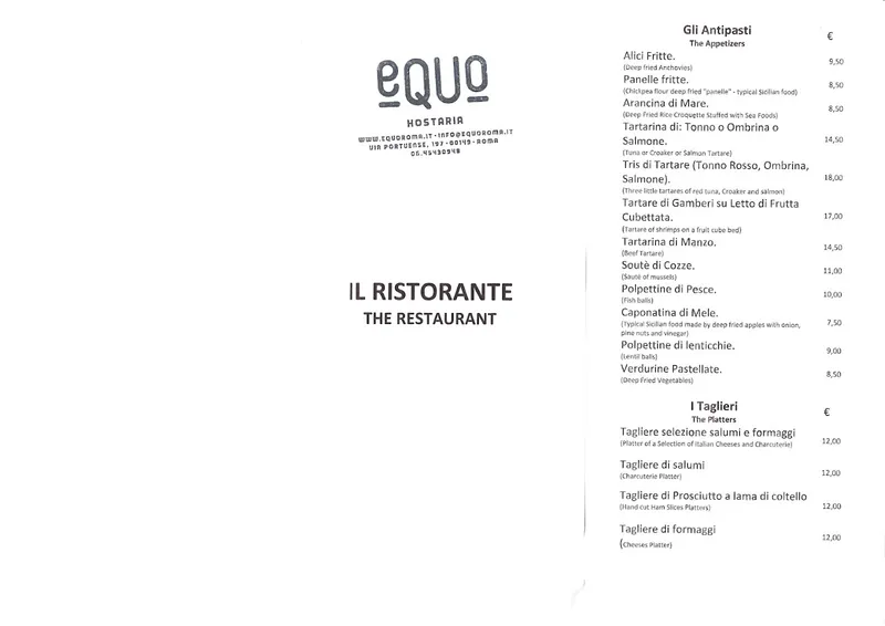 menu 2 of EQUO Hostaria