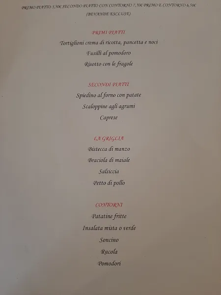 menu 0 of Trattoria Angela E Valentina