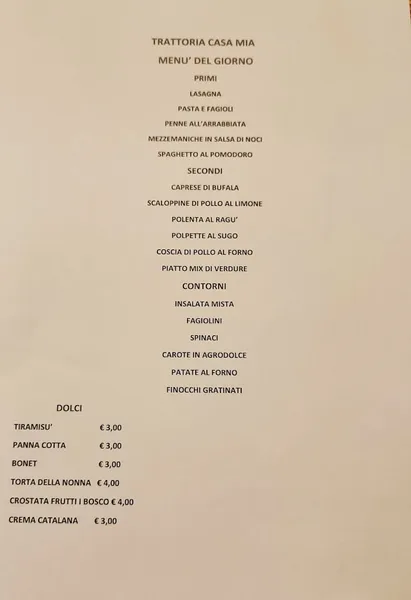 menu 0 of Trattoria Casa mia