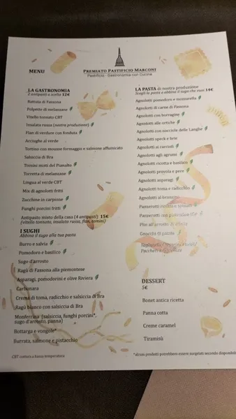 menu 1 of Premiato Pastificio Marconi