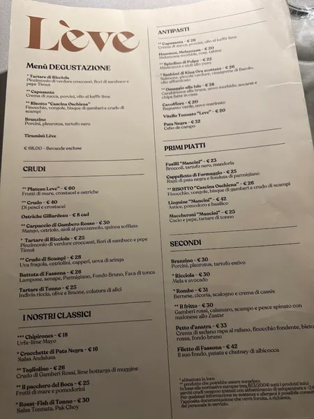 menu 1 of Lève Ristorante