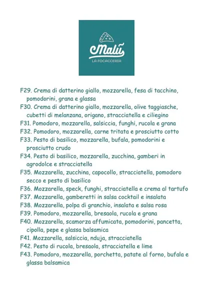 menu 1 of Malù - La Focacceria