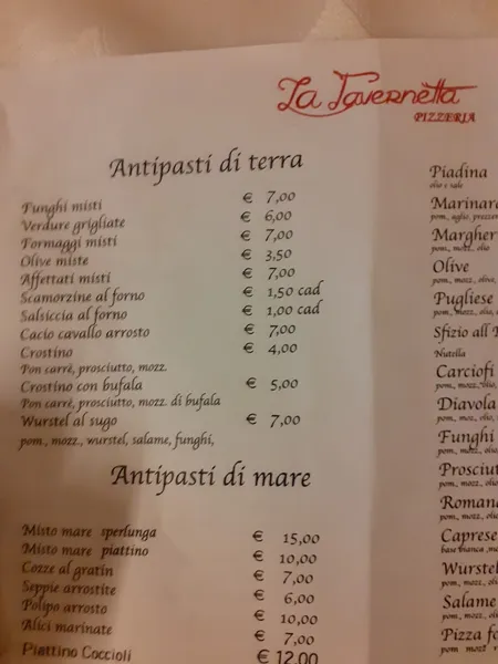 menu 0 of La tavernetta