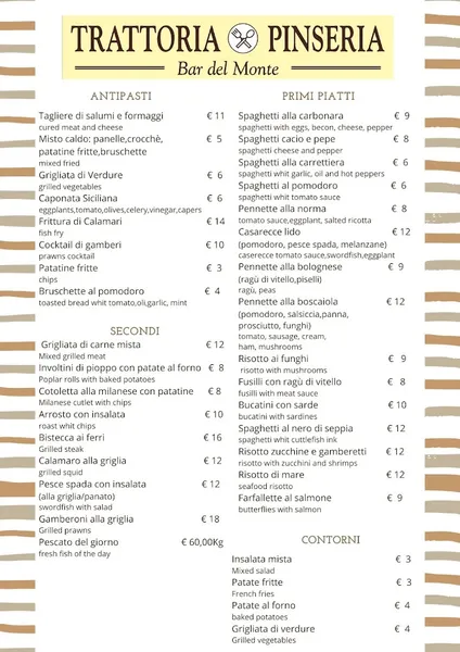 menu 0 of Trattoria-Pinseria Bar del Monte