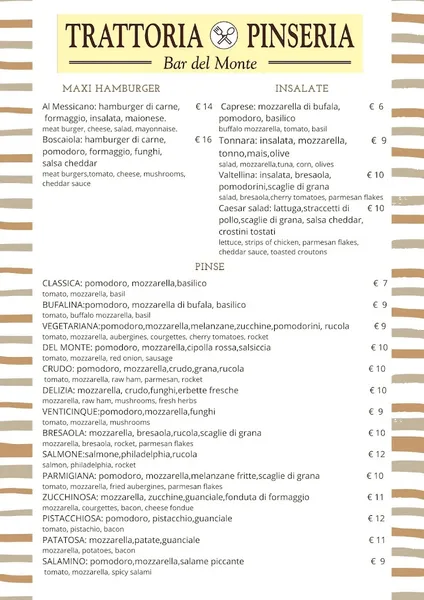 menu 2 of Trattoria-Pinseria Bar del Monte