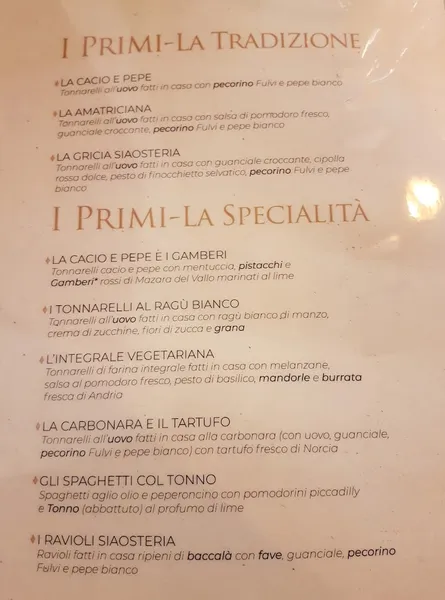 menu 0 of Sia Osteria