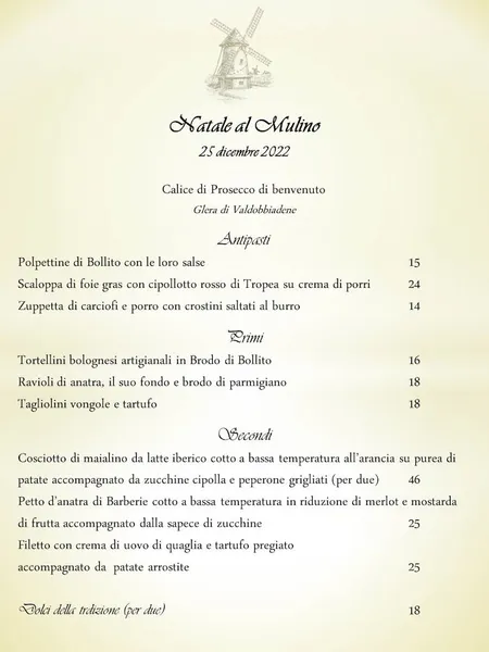 menu 1 of Il Mulino ai quattro venti