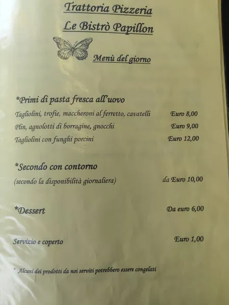 menu 0 of Trattoria Pizzeria Le Bistrò Papillon