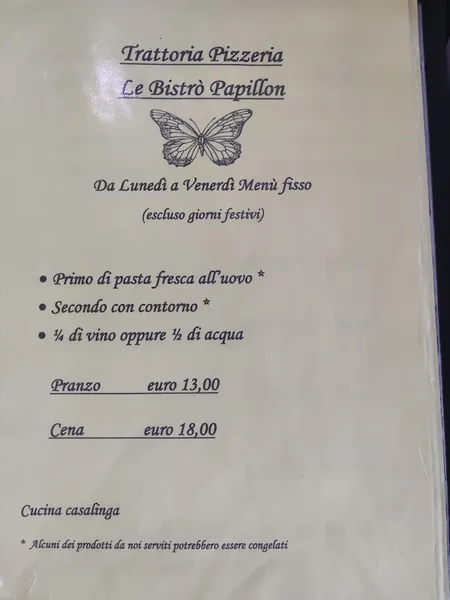 menu 2 of Trattoria Pizzeria Le Bistrò Papillon