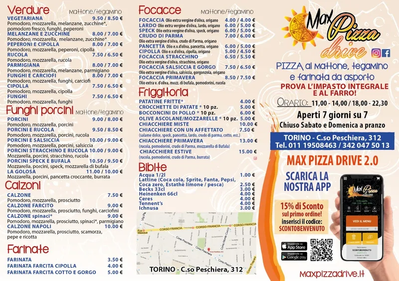 menu 2 of Max Pizza Drive | Pizza e Farinata