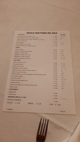 menu 1 of Antica Trattoria Del Sole