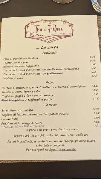 menu 0 of Agriturismo Tra i filari