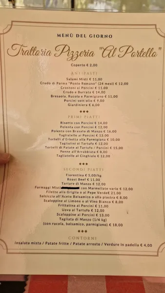 menu 0 of Trattoria Pizzeria al Portello