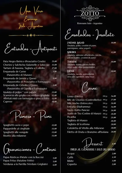 menu 0 of Zotto Ristorante Argentino