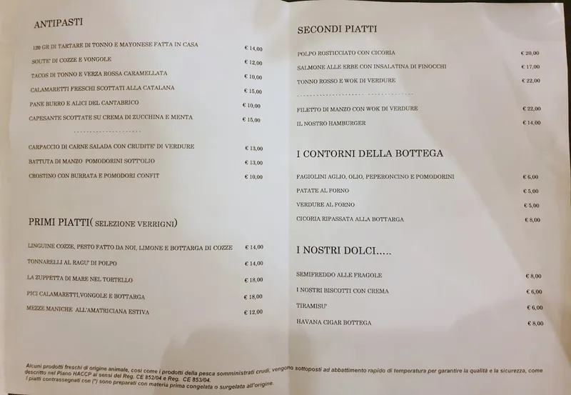 menu 1 of Bottega 94