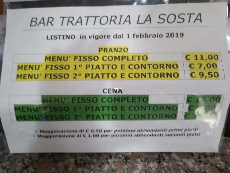 menu 0 of Trattoria La Sosta Bar