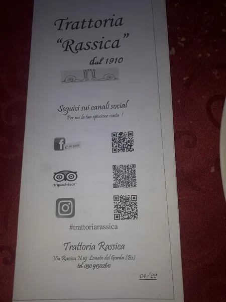 menu 2 of Trattoria La Rassica (Aperto su prenotazione)