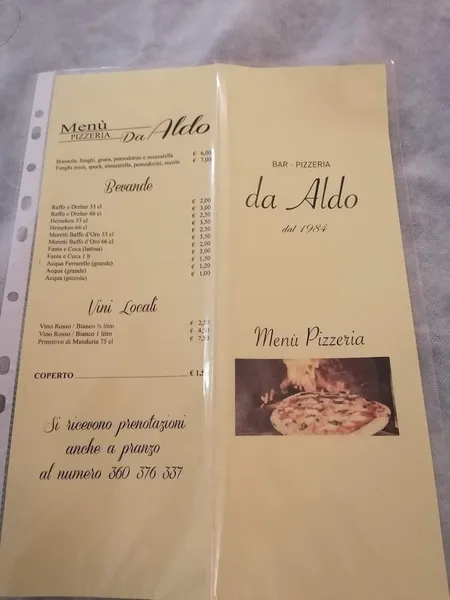 menu 2 of Bar pizzeria pucceria e stuzzicheria da aldo