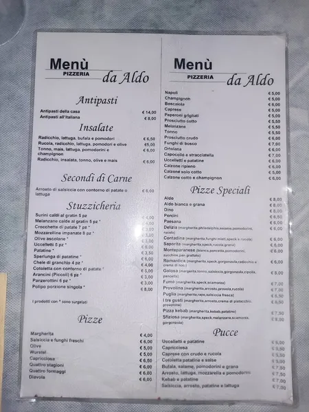 menu 0 of Bar pizzeria pucceria e stuzzicheria da aldo