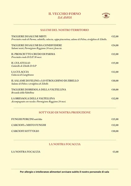 menu 1 of Il Vecchio Forno da Amos