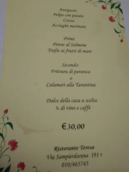 menu 1 of Teresa