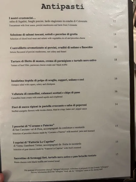 menu 1 of Osteria del Sole