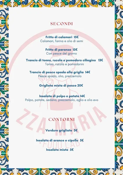 menu 2 of Zza Maria