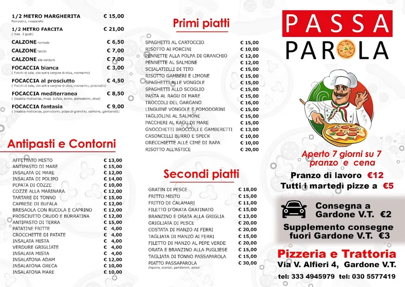 menu 0 of Ristorante pizzeria e trattoria Passaparola