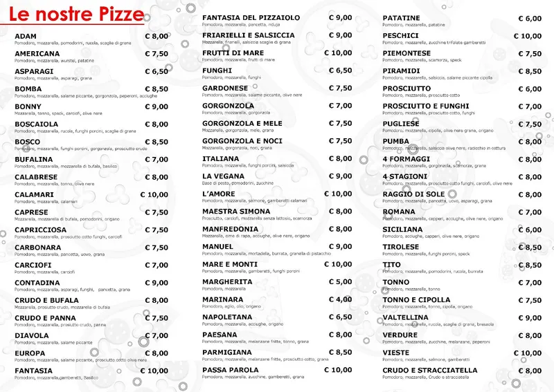 menu 1 of Ristorante pizzeria e trattoria Passaparola