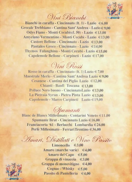 menu 0 of Hostaria La Grotte Di Salvagni Scipione