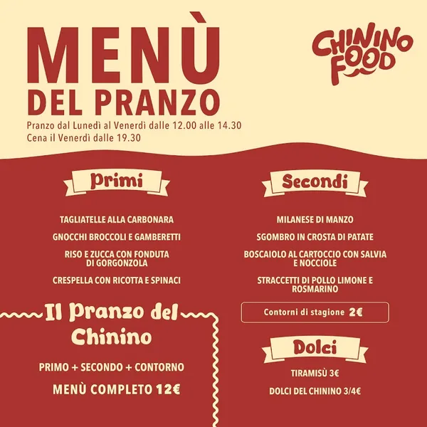 menu 0 of Chinino Food - Il ristorante sociale della Fabbrica del Chinino