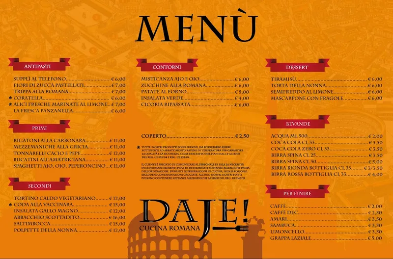 menu 0 of DAJE! Cucina Romana