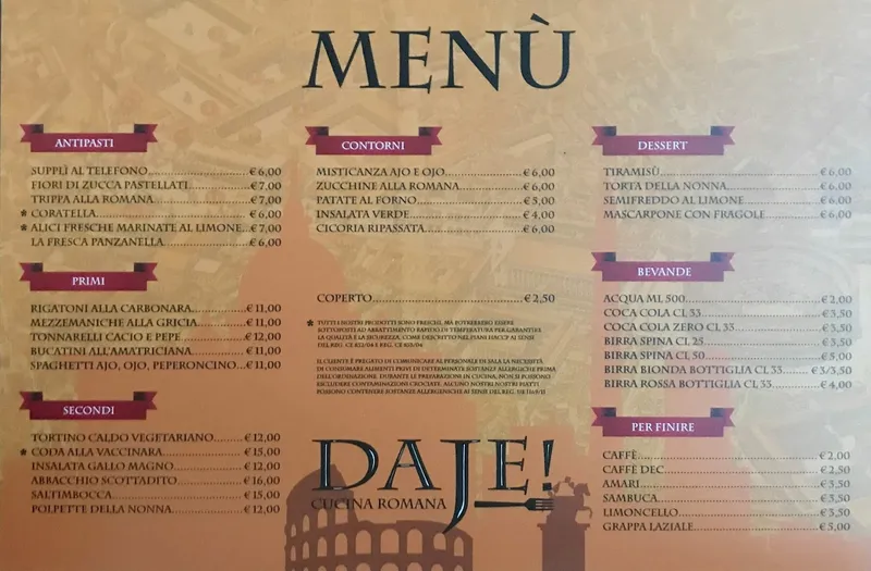 menu 1 of DAJE! Cucina Romana