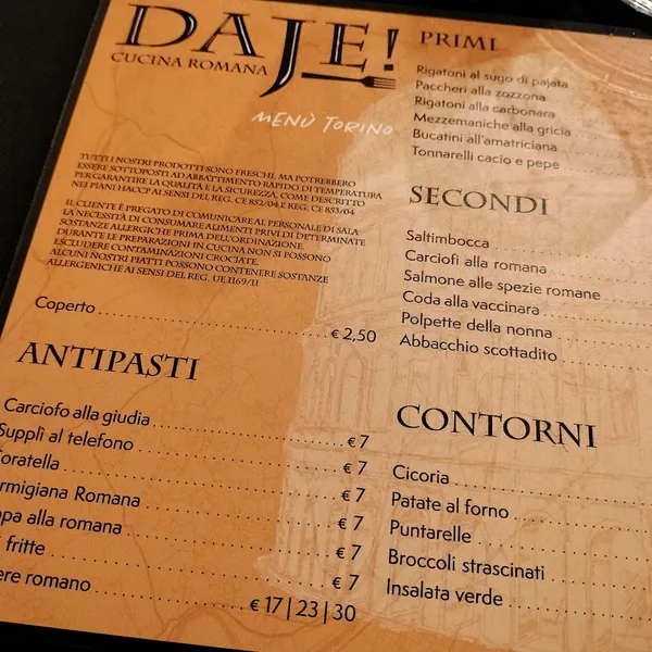 menu 2 of DAJE! Cucina Romana