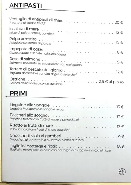 menu 0 of Trattoria del mare da Roberto