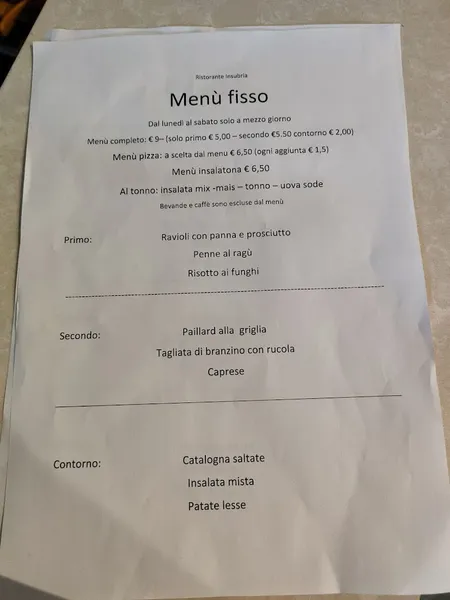 menu 1 of Pizzeria Insubria